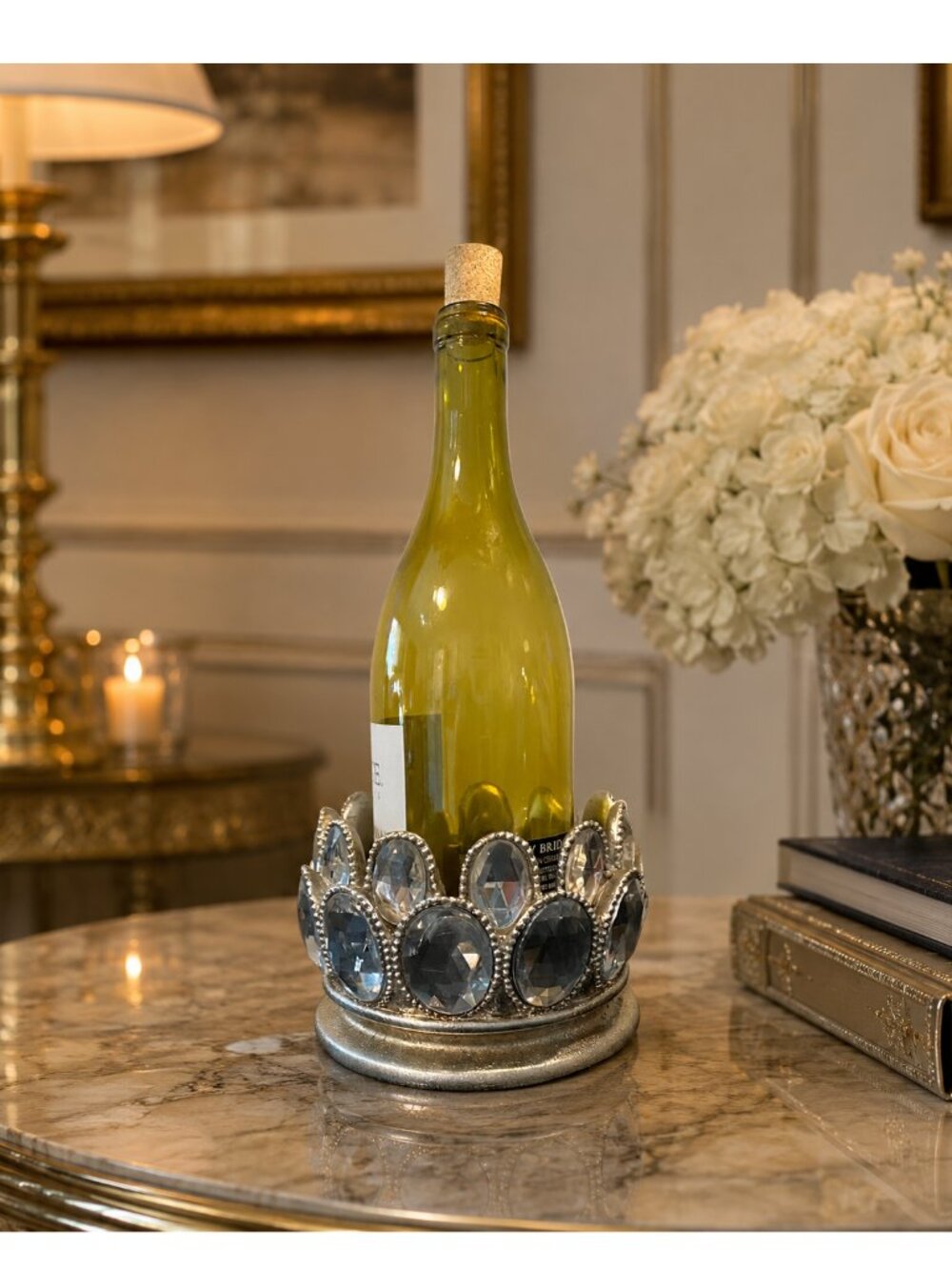 Wine Bottle Coaster or Candle Holder w Lots of Bling